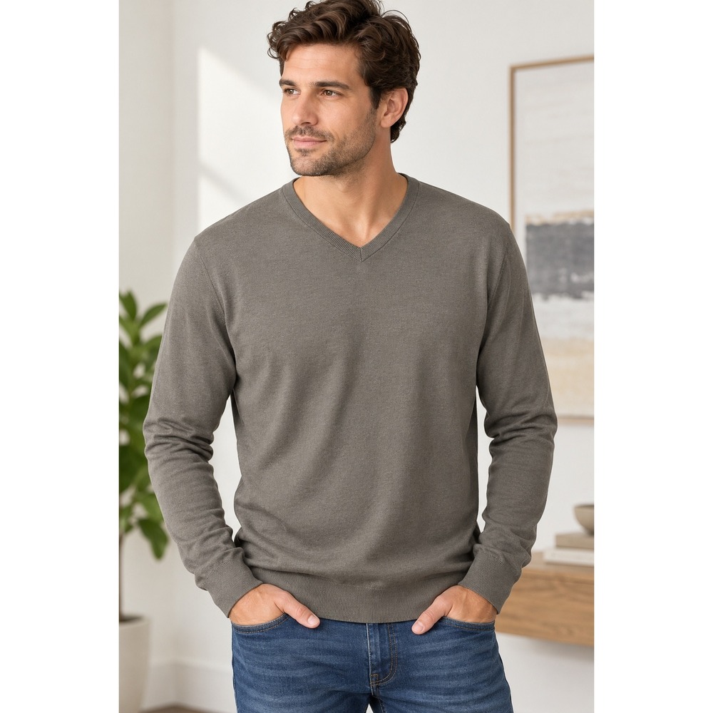 Banana Republic Luxury Blend V-Neck Silk Cashmere Cotton Sweater Grey Mens L